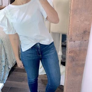 Moelleux white boho top ruffle sleeves size small